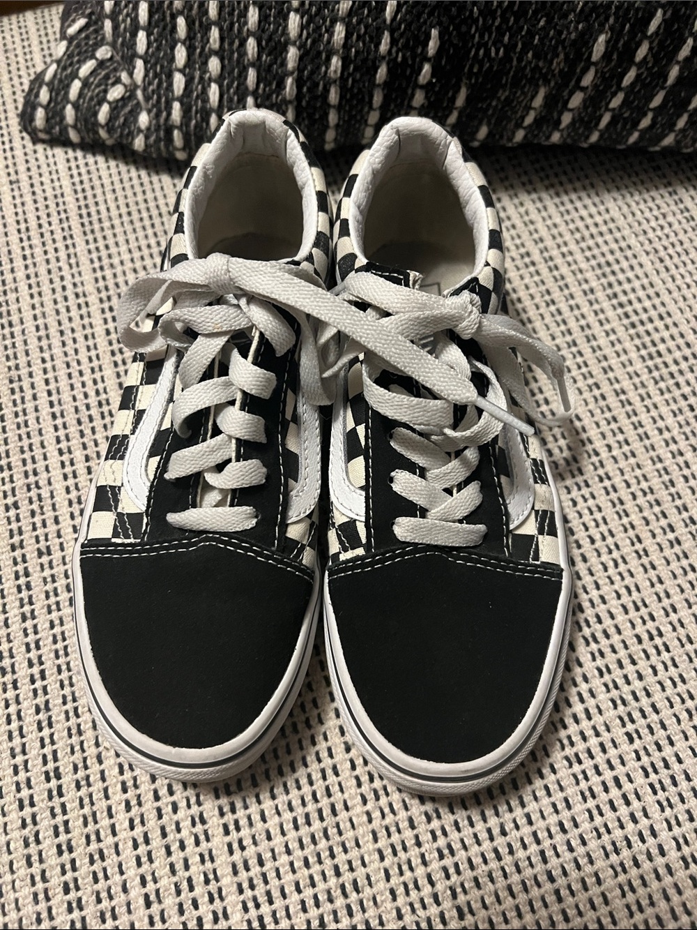 Vans Kids Black & White Checkerboard Lace-Up Skate Shoes